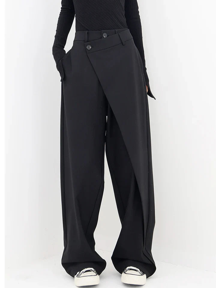 Asymmetrical wide-leg pants with buttons