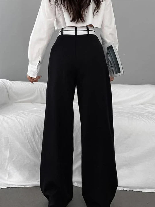 Asymmetric pants with contrast waistband