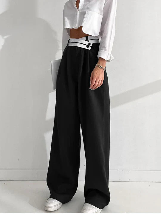 Asymmetric pants with contrast waistband