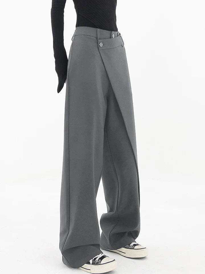 Asymmetrical wide-leg pants with buttons