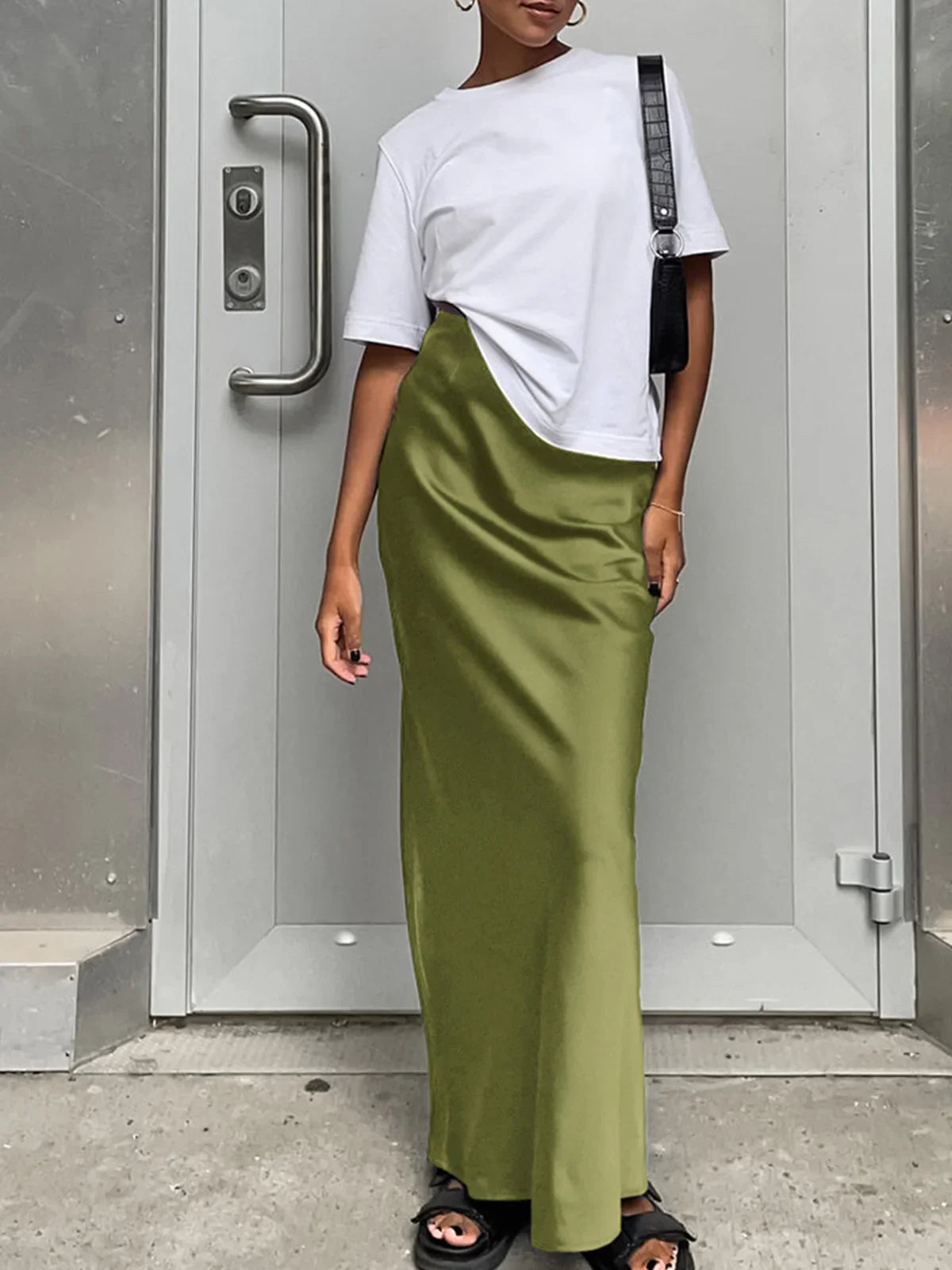 Utility satin maxi skirt