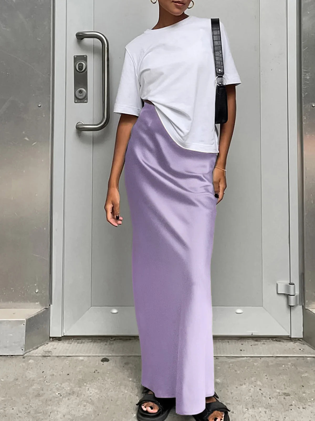 Utility satin maxi skirt