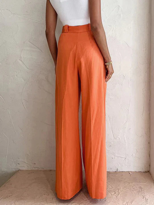 Wide linen-cotton pants in bold orange