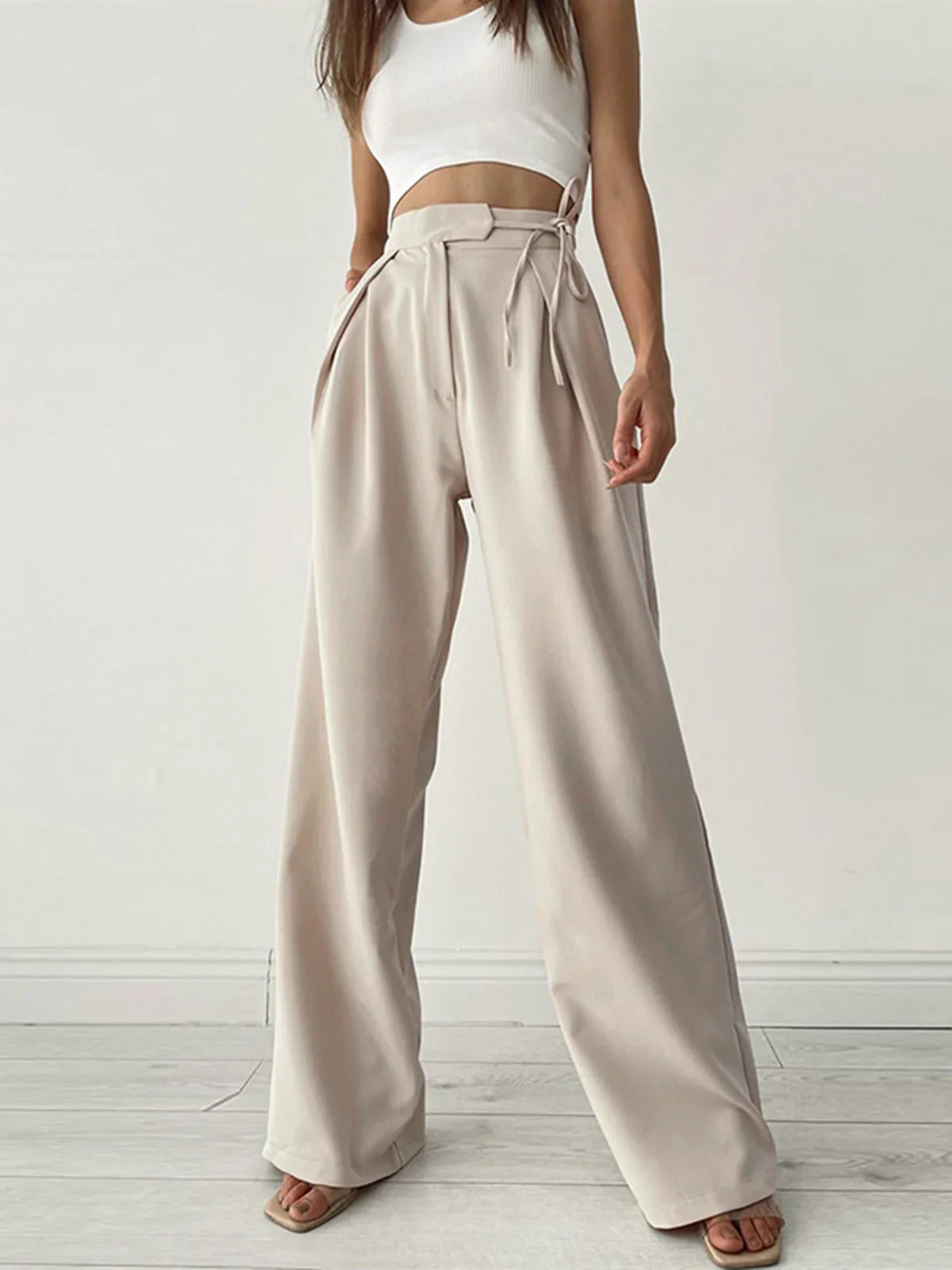 Palazzo pants with tie belt