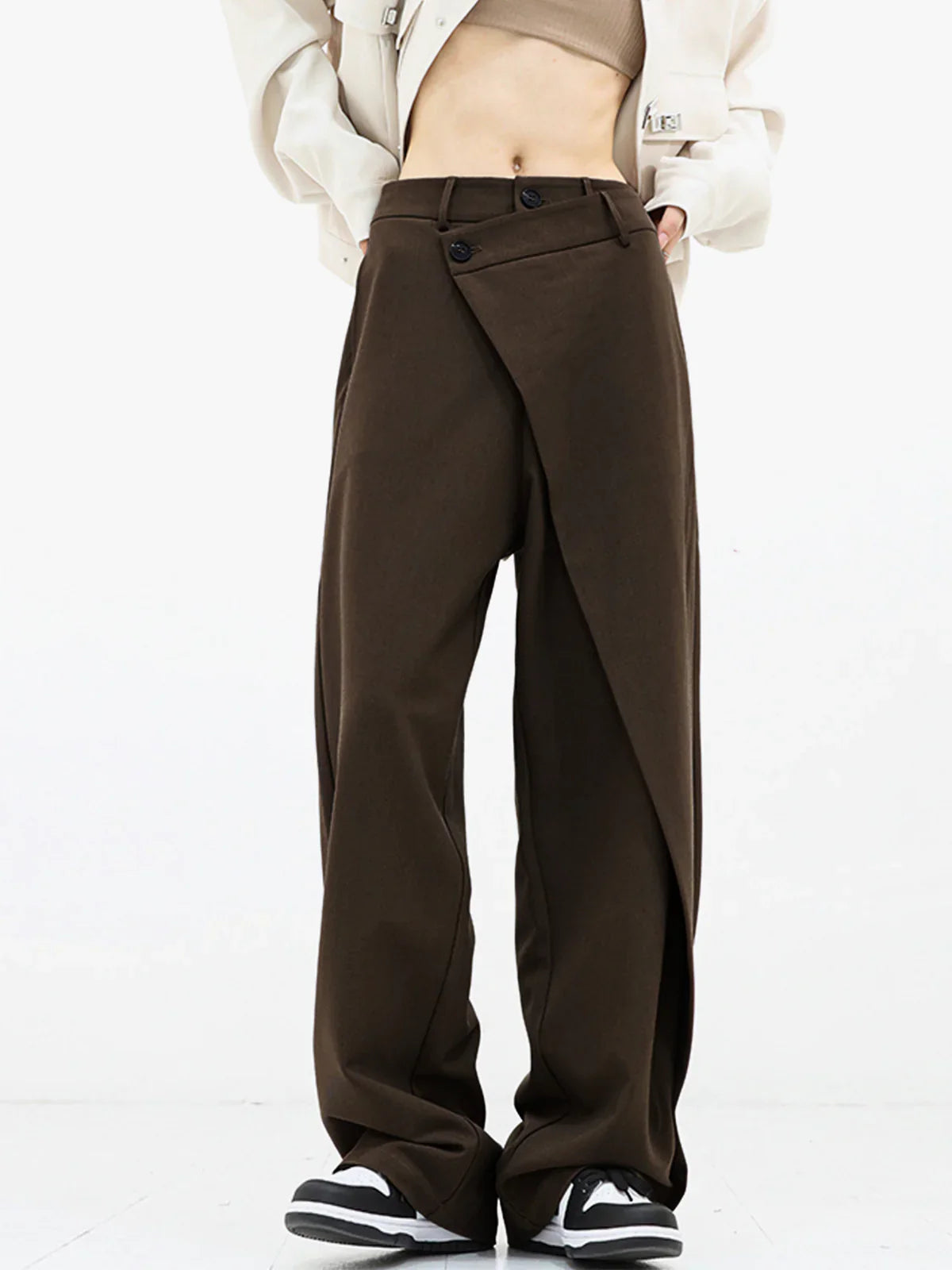 Asymmetrical wide-leg pants with buttons