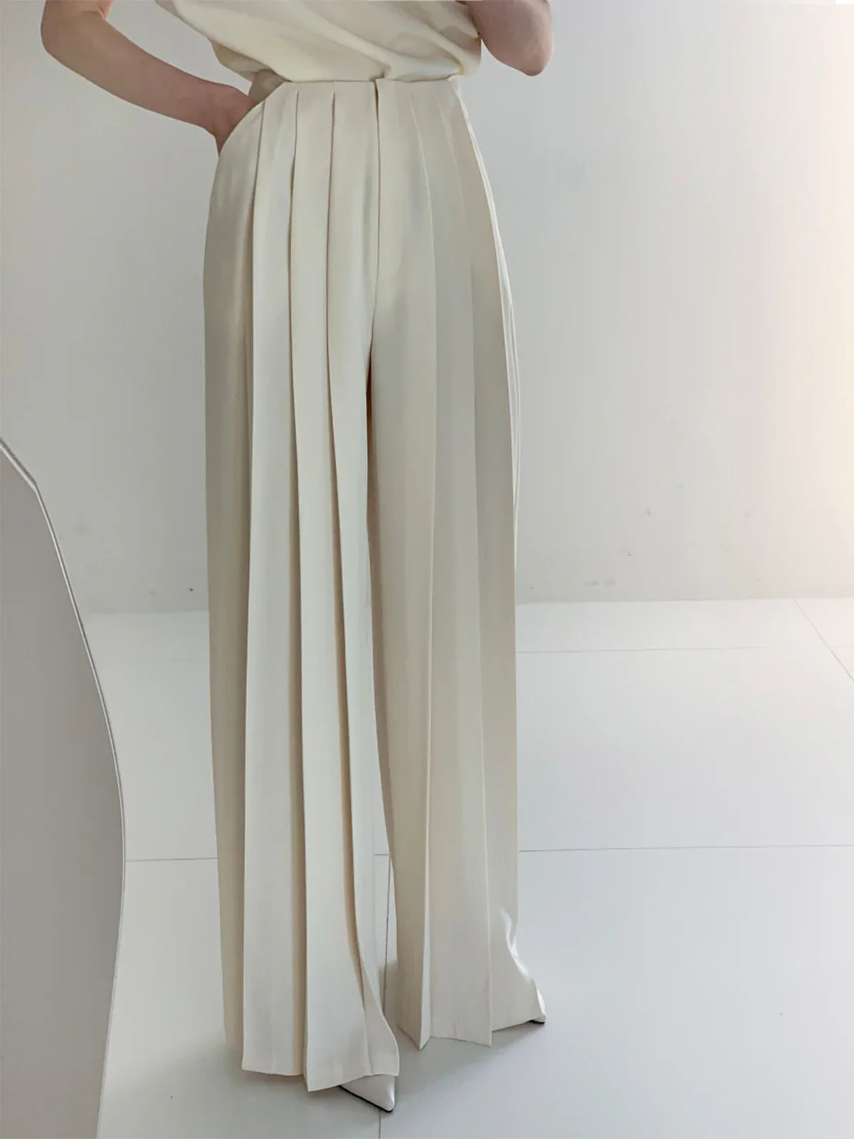 Pleated pants with high waist and wide leg