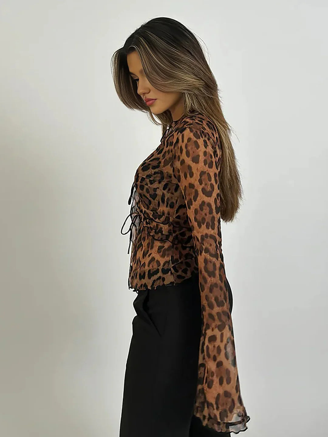 Leopard print ruffled blouse