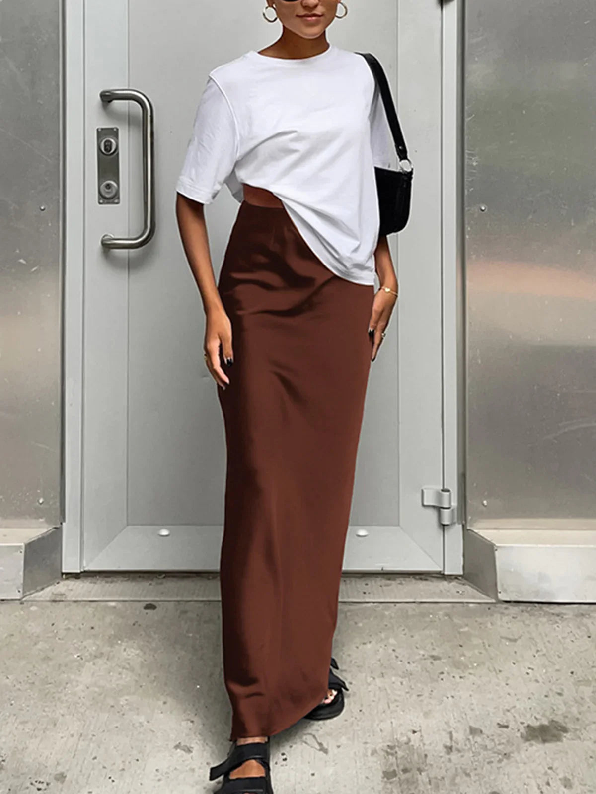 Utility satin maxi skirt